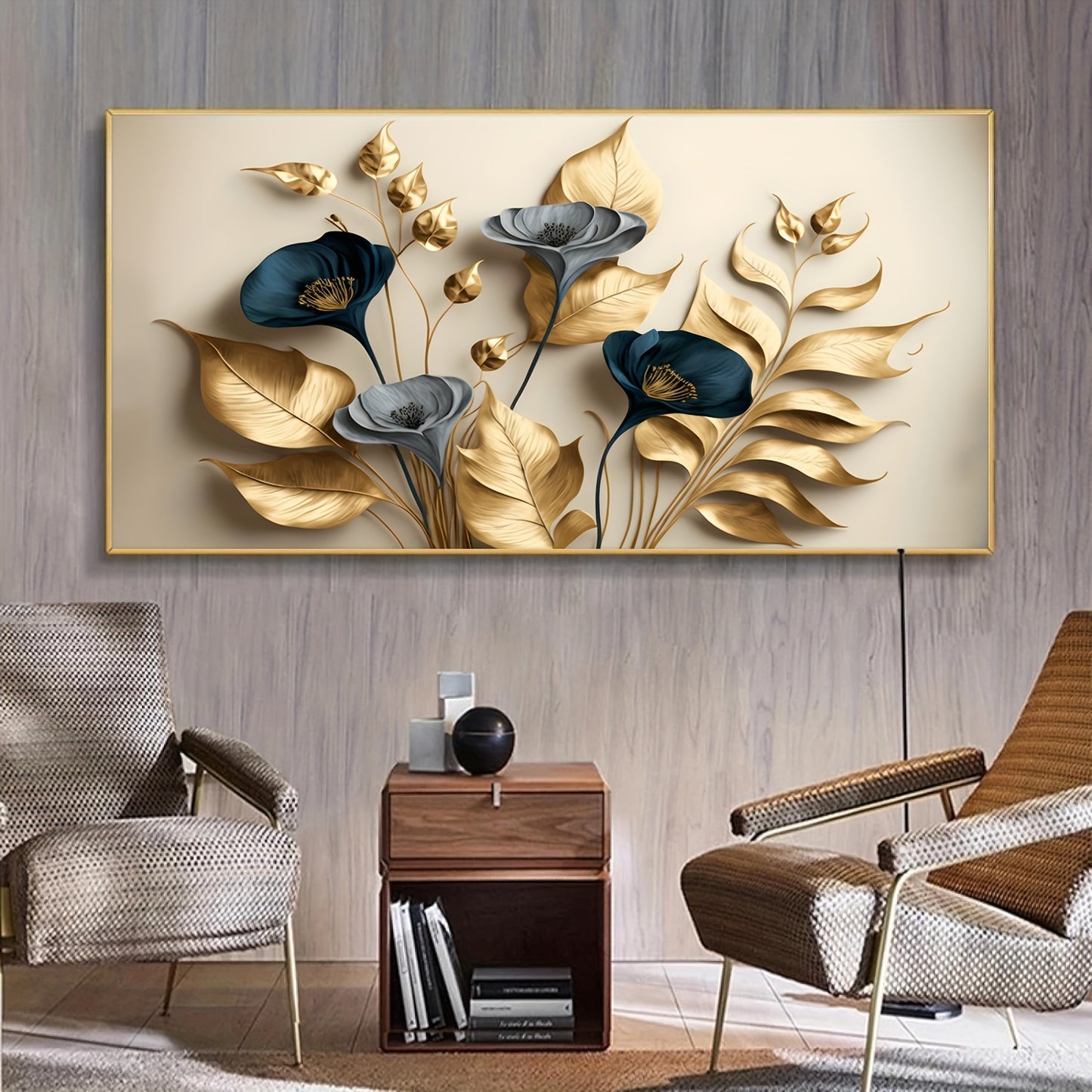 1pc Creative Canvas Poster featuring Golden Leaves Painting, Modern Art for Bedroom, Office, Living Room, Cafe, Bar, Home and Dorm Decor.