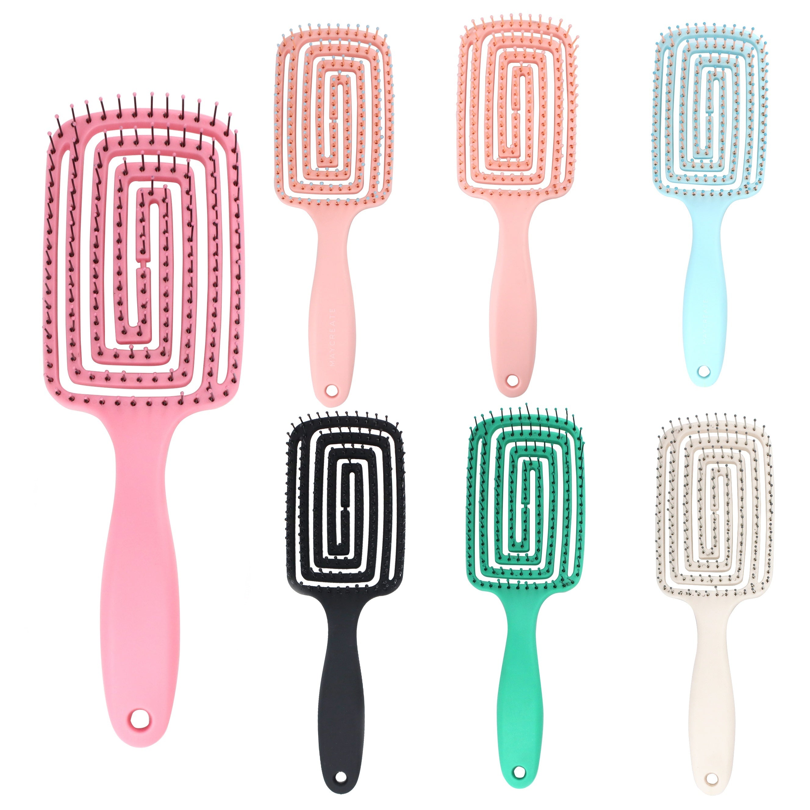 Nylon Bristle Detangler Hair Comb Set with Hollow Design and ABS Plastic Handle - Arc Shaped for Superior Scalp Fit