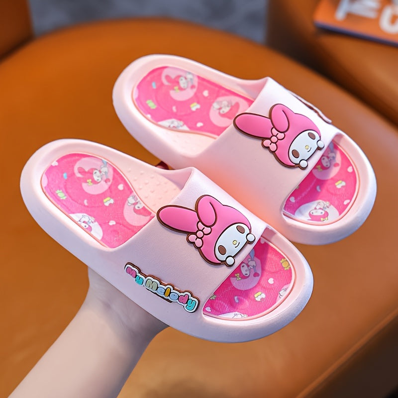 Hello Kitty Girls' Slippers - Pink Non-Slip Indoor Slides with Cartoon Design, PVC Material, Ideal for Spring/Summer.