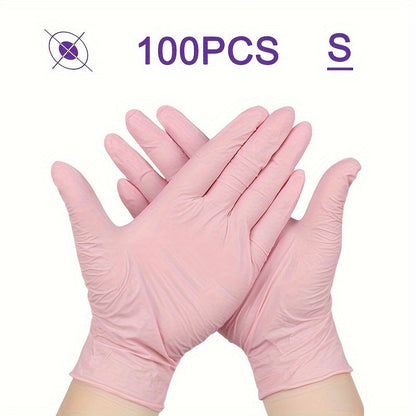 Pink High Quality Nitrile Disposable Gloves - Pack of 100 | Waterproof, Durable, Ideal for Kitchen, Cleaning, Tattoo, Beauty Salon, Hair Dyeing, Hotel, Pet Care, and Home Use