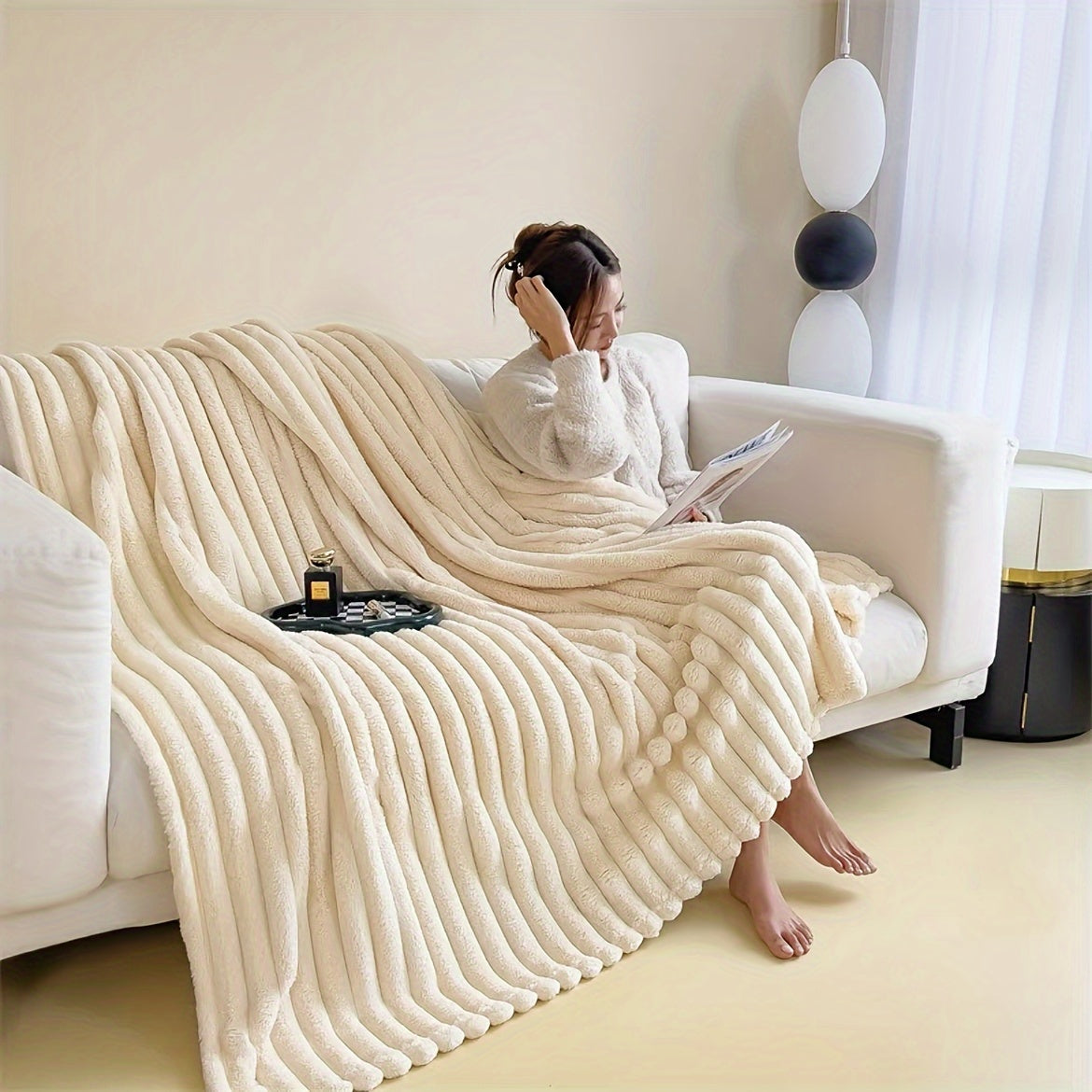 Luxurious French-Inspired Double-Sided Plush Blanket - Perfect for Home or Office Nap, Multi-Functional Sofa Throw and Air-Conditioning Blanket - Made of 100% Polyester, Dry Clean Only - Features a Woven Weave for All-Season Use - Great Christmas Gift