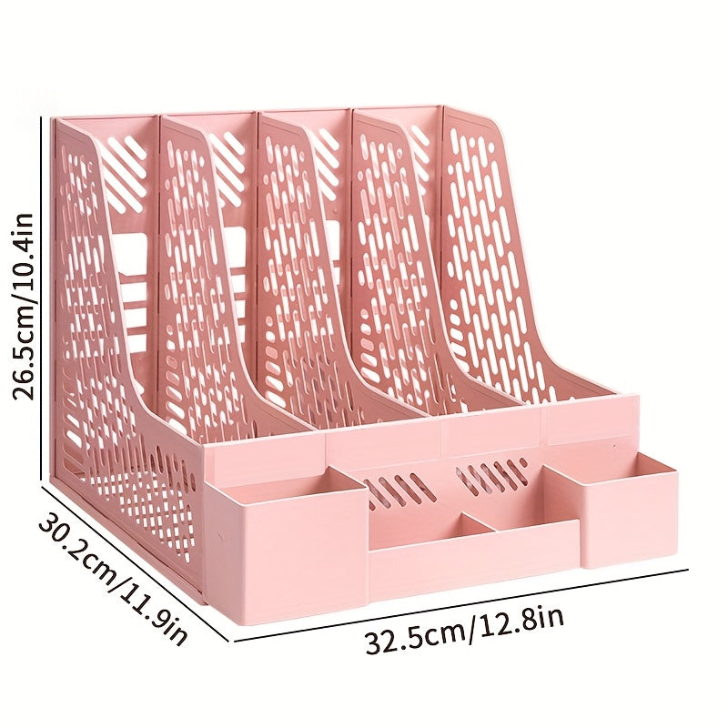 Desktop organizer with 4 compartments made of PP material, detachable for space-saving storage of office supplies and documents.