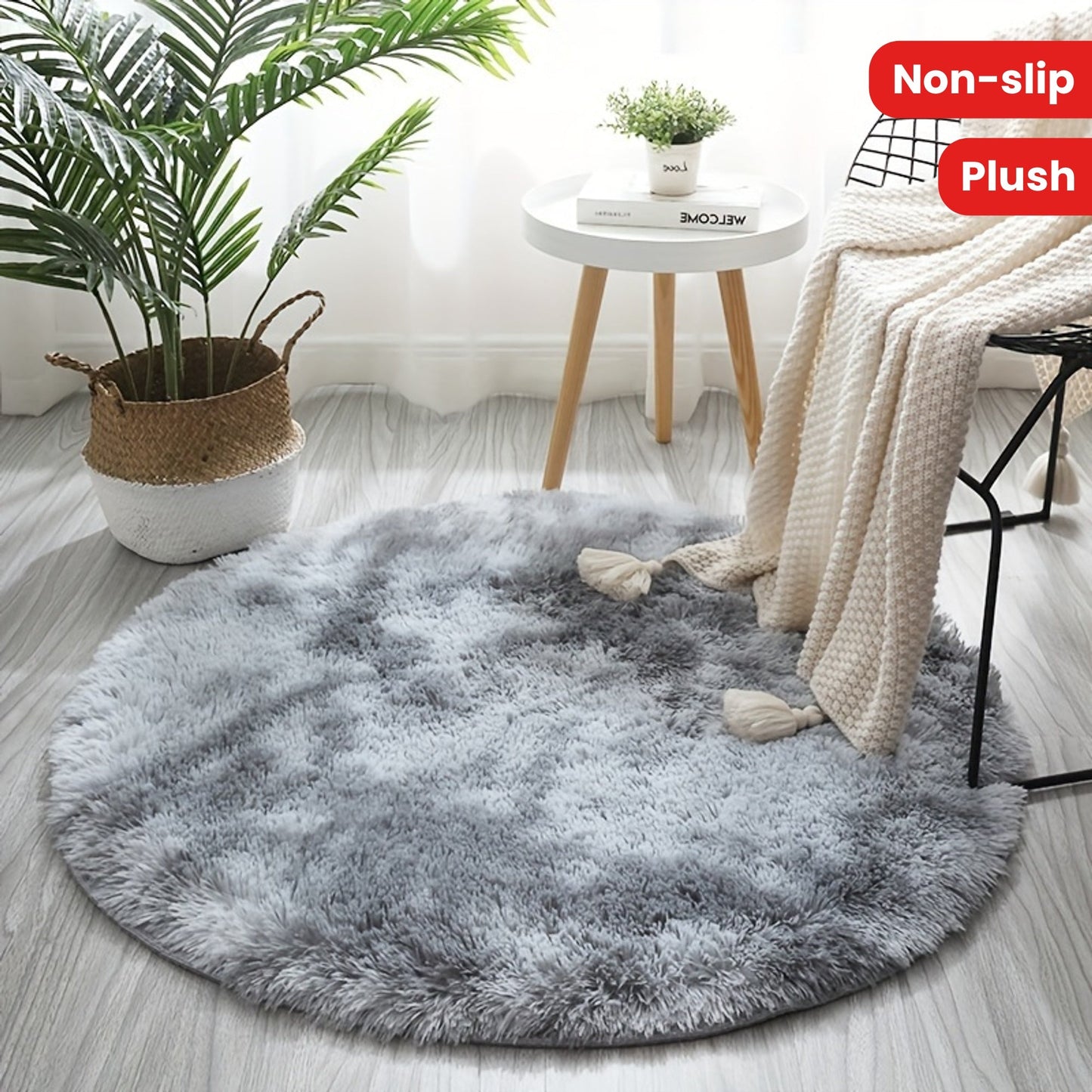 Plush Grey Round Area Rug - Luxuriously Soft, Stain-Resistant & Non-Slip, Cozy Carpet for Living Room or Bedroom, Perfect Indoor Home Decor, Polyester Material, Dry Clean Recommended, Great for Christmas and Holiday Season Décor