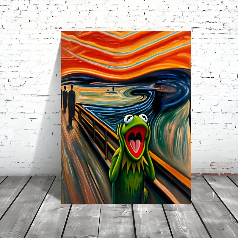 Kermit Frog Scream Kanvas Printa, Ramkasiz Hayvon Mavzusidagi Devor Bezaklari Uy yoki Ofis uchun, Portret Yo'nalishi, Suvga Bardoshli, 30.48x40.64 sm