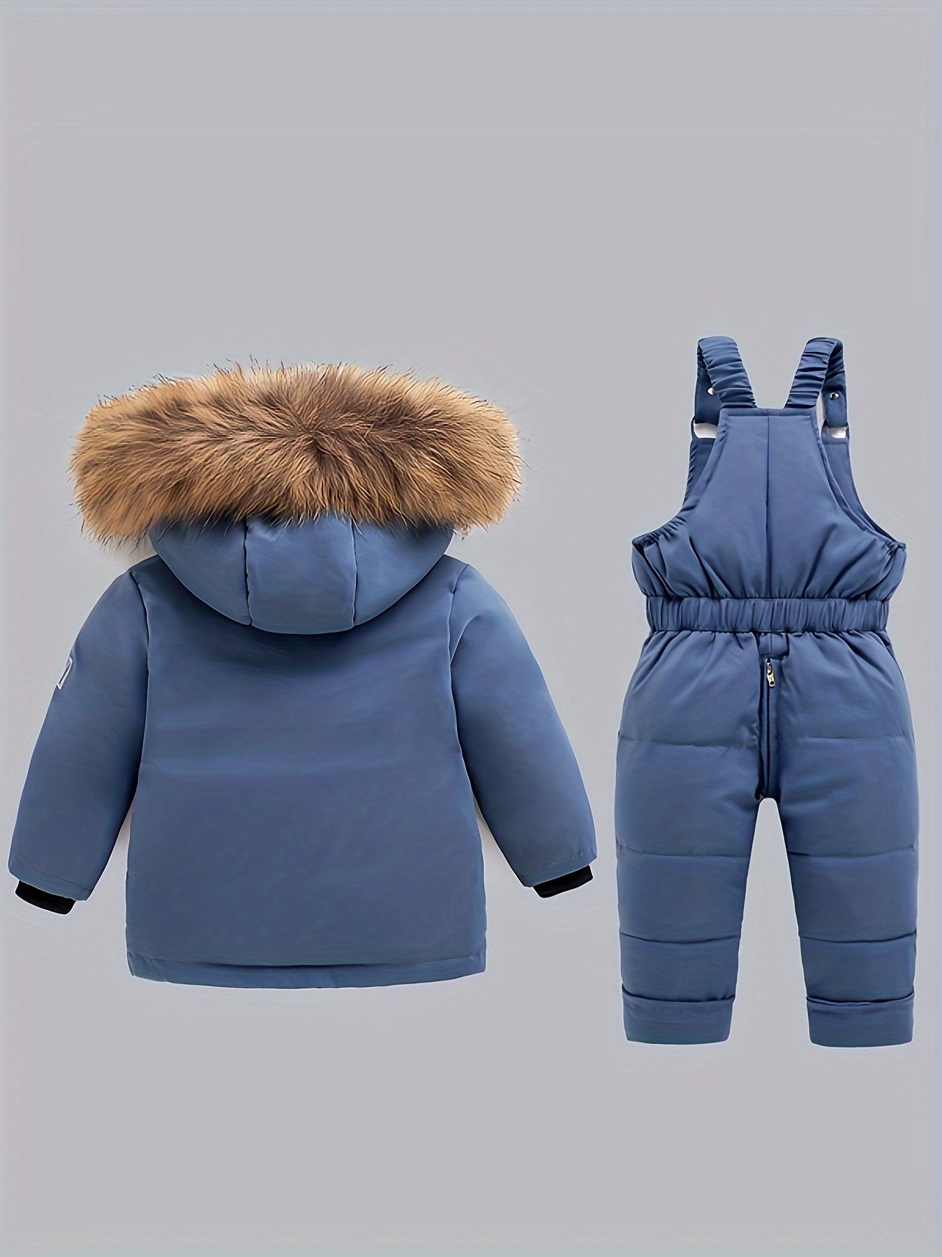 Kids' Winter Warmth Set: Hooded Jacket & Overalls - Cozy Polyester, Zip-Up, Non-Stretch, Letter Print, Long Sleeve, Regular Fit for Boys & Girls - Ideal for Skiing & Outdoor Play