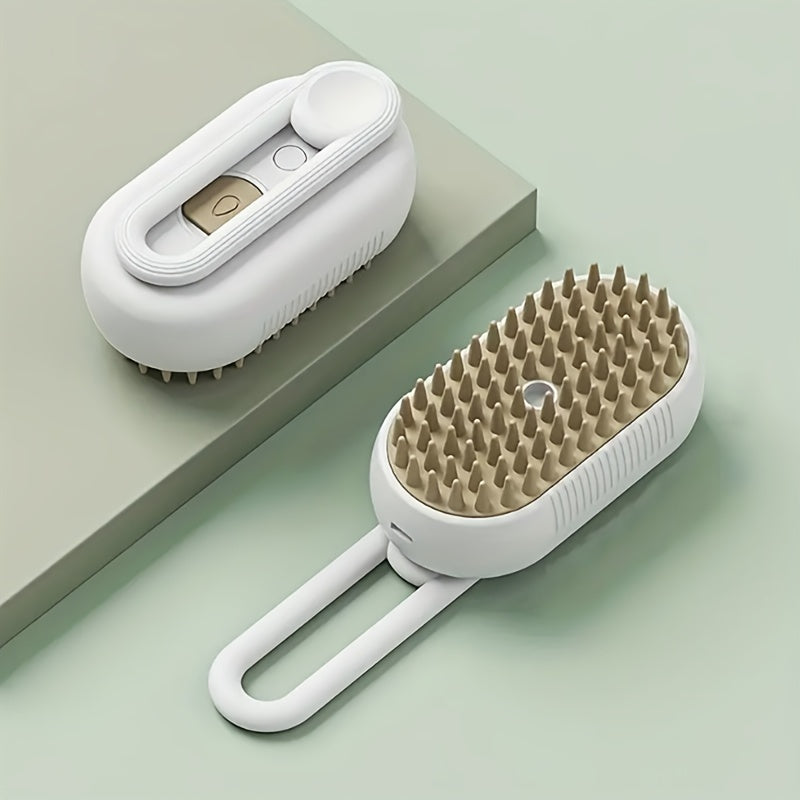 3-in-1 no-rinse steam massage comb for pets. Removes tangles and floating hair. Electric brush with spray function. Perfect for daily grooming of cats and dogs.