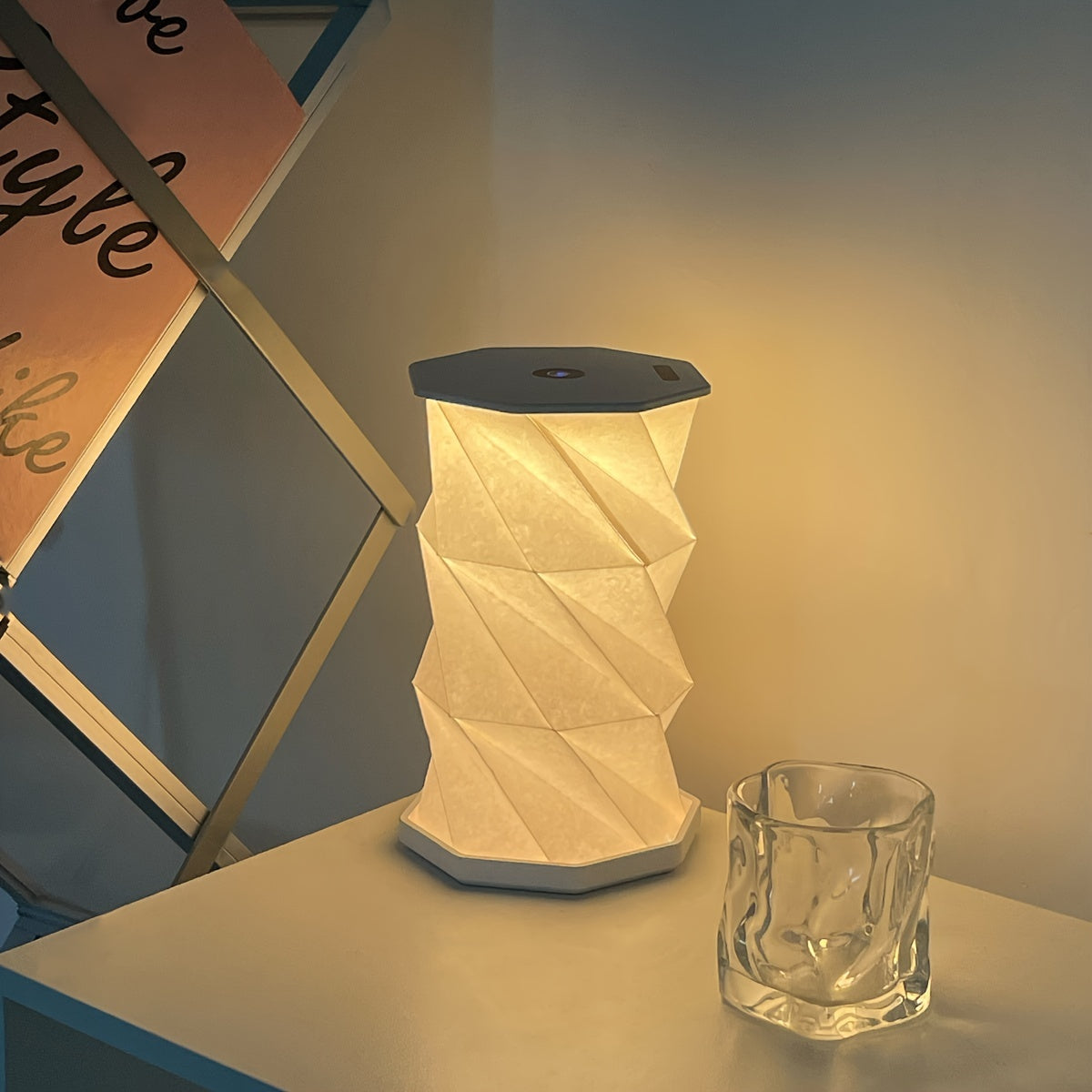 Vintage wooden folding table lamp, portable night light with stepless dimming and USB rechargeable for camping.