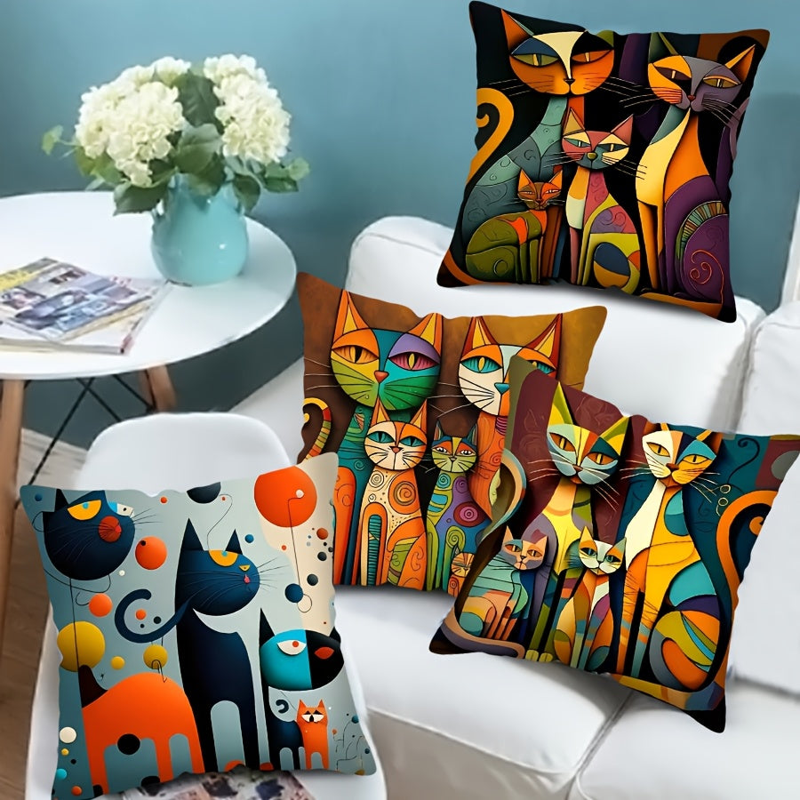 Abstract Cat Print Decorative Throw Pillow Covers with Smooth Soft Zip Closure for Home, Bedroom, Sofa, Car, and Office Decoration - 1pc (Pillow Core Not Included)