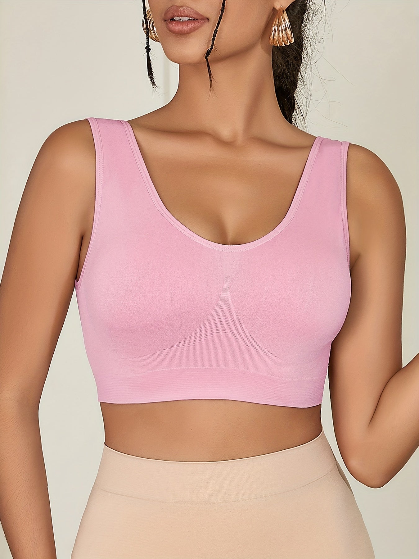 3 pack of seamless single layer sports bras for women, high support crop tops without padding, suitable for adult female activewear.