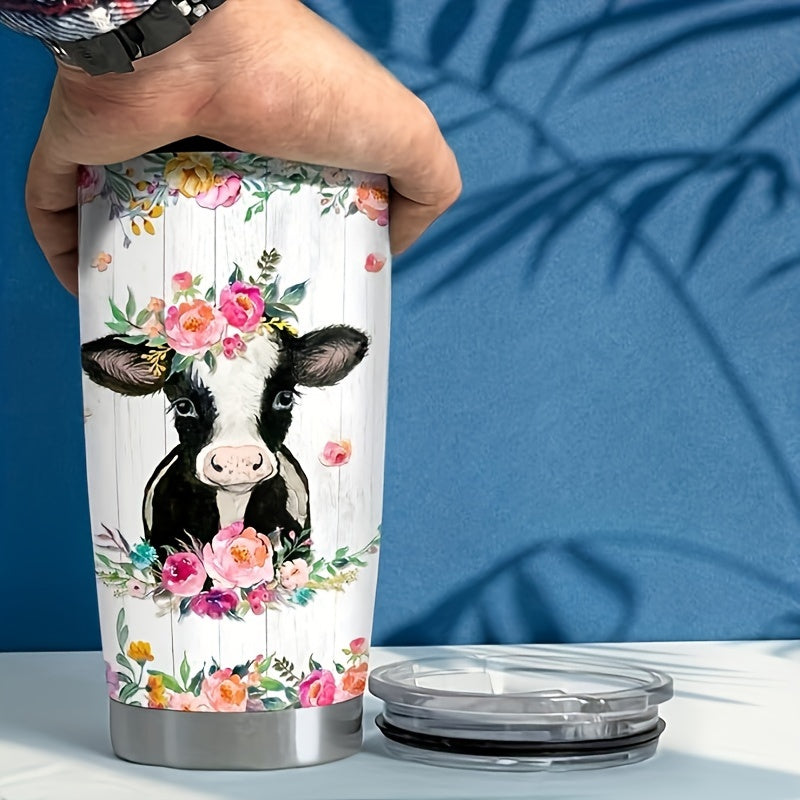 1pc, 20oz stainless steel tumbler with cow print design, perfect for gifting to loved ones.