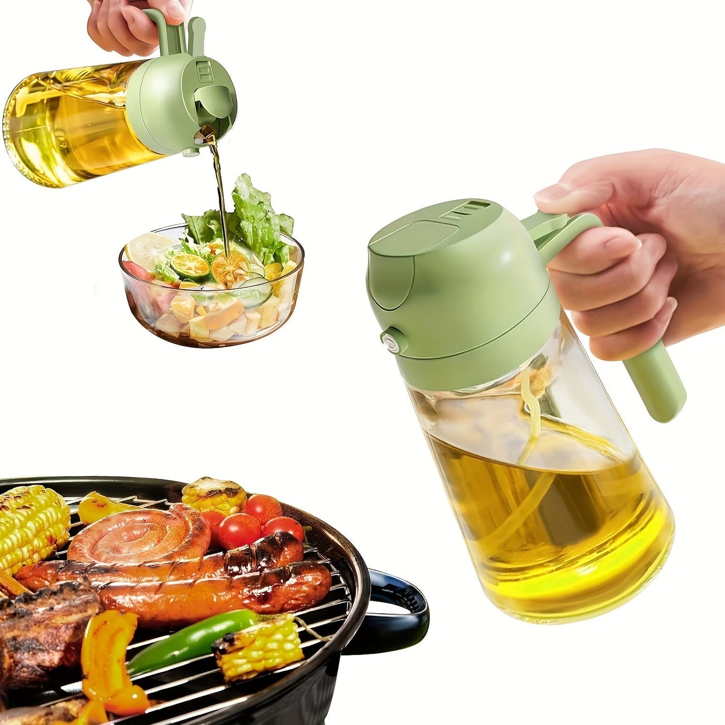 Olive Oil Dispenser and Sprayer Combo - 15.8oz BPA-Free Plastic, Ideal for Cooking, Salads, Frying, BBQs, Flavor Infuser, and Pouring Bottle