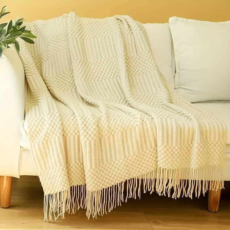 Stay cozy with our Soft Textured Throw Blanket - Stain-Resistant and Versatile for Couch, Bed, Office, and Travel - Easy to Clean and Machine Washable - Green Tan, available in two sizes: 127cm x 152.4cm / 152.4cm x 80"