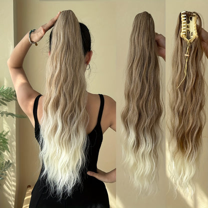 YUSULAXI Women's 24-Inch Long Wavy Drawstring Ponytail Extension made of synthetic high temperature fiber for daily use.