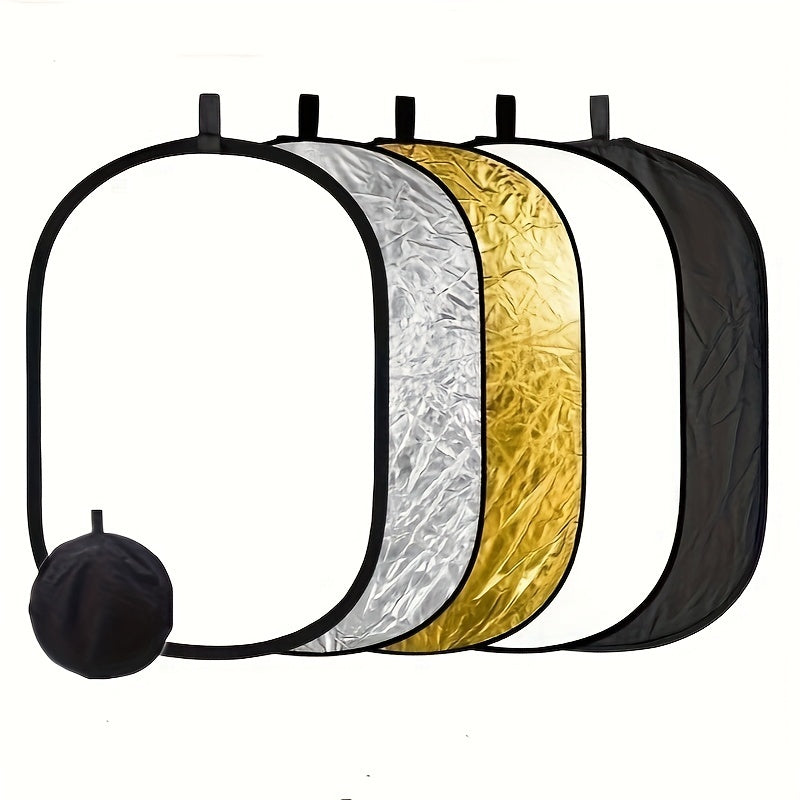 5-in-1 Oval Light Reflector for Photography, Collapsible and Portable in Two Sizes (60x90cm and 90x120cm).