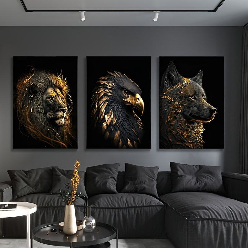 Abstract painting of a lion and eagle on canvas, measuring 15.7*23.6in/40cm*60cm, suitable for living room decor. Frame not included.