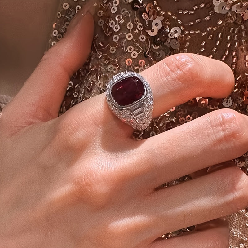 Stunning 925 Sterling Silver Engagement Ring featuring a Square Ruby - Ideal Valentine's Day Present, Birthstone for January, Synthetic Zirconia included.