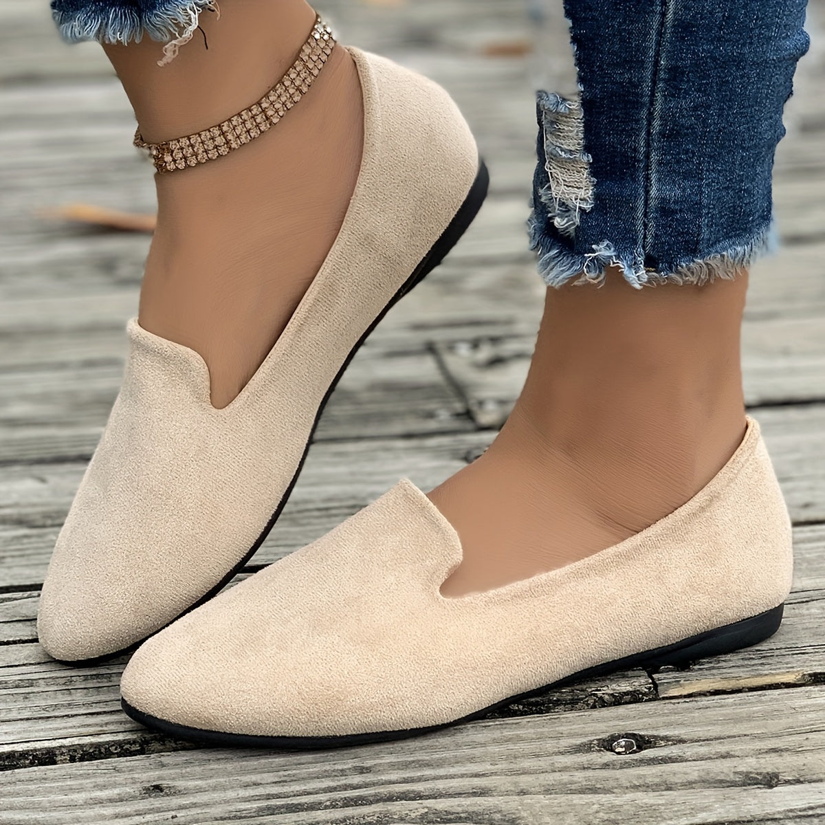 Women's Solid Color Loafers, Lightweight Slip-On Comfort Shoes