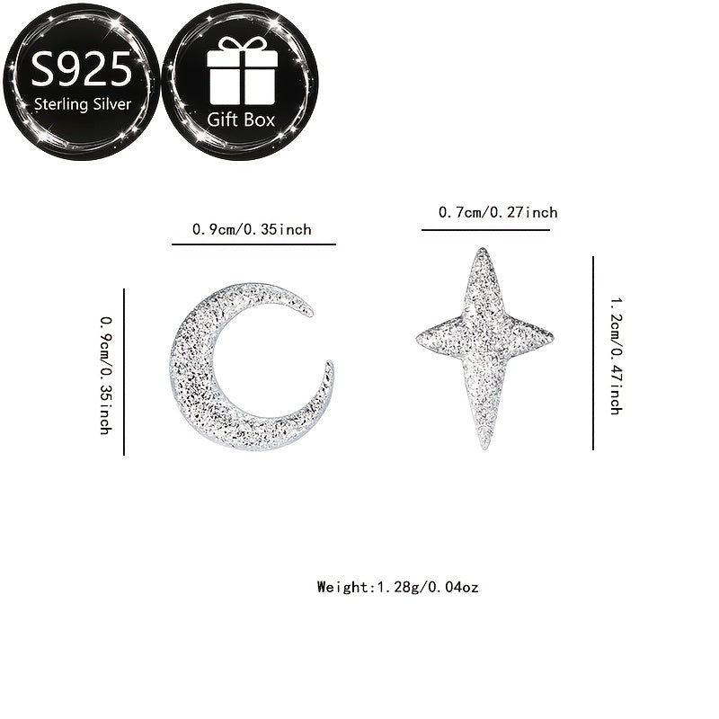 Get your hands on these chic Boho Elegant S925 Sterling Silver Star and Crescent Moon Earrings. Featuring an asymmetrical frosted texture, these earrings are a symbol of light luxury fashion jewelry. They are perfect for daily wear and make a great gift