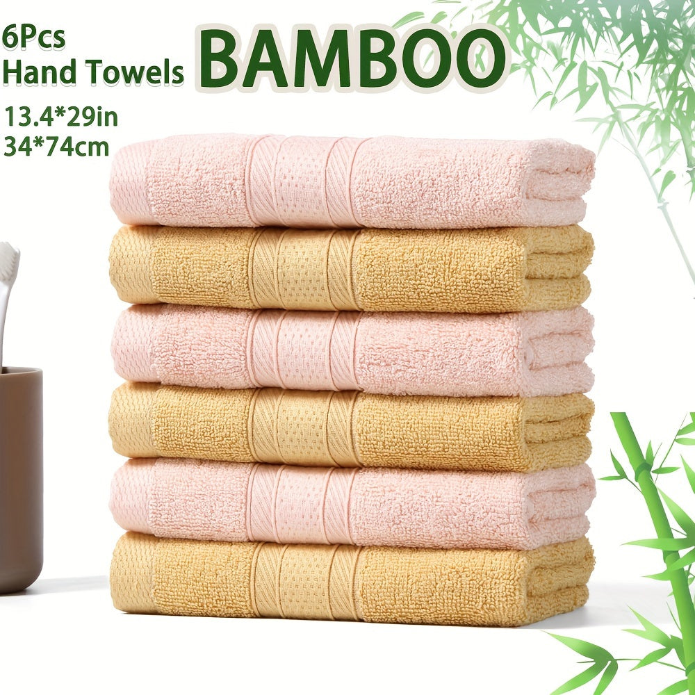 6-piece Bamboo Fiber Hand Towel Set (13.4*29in/34*74cm) 420GSM, Solid Color, Soft and Cool, Suitable for Bathroom, Fitness, Hotel, and Outdoor Activities. Multiple colors available.