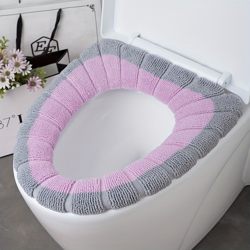 Soft and colorful toilet seat cover for winter warmth, ideal for home and dorm use, made of easy-clean polyester.