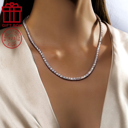 This exquisite Cuban hip hop fashion necklace features a 4.0mm mixed row of Moissanite stones set in 925 sterling silver. Available in 18, 20, 22, and 24 inch lengths, with 106, 118, 129, and 142 pieces respectively. Weighing approximately 38.5 grams