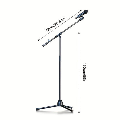 RodeoSonido Premium Microphone Stand with detachable tripod boom stand, clip holder, and metal base, ideal for singing, speeches, performances, weddings, and outdoor events.