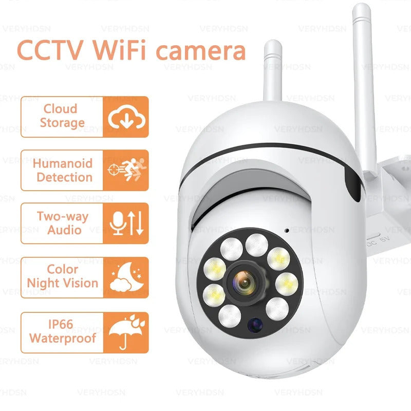 Take control of your security with the Compact 360° PTZ Security Camera. This camera comes equipped with a 32GB card for easy storage, WiFi connectivity for remote monitoring, two-way audio capabilities, motion detection alerts, and active defense