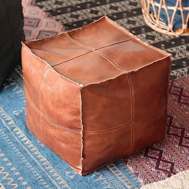 Moroccan Style Waterproof & Scratch-Resistant Faux PU Leather Pouf Ottoman Cover, 44.96cm, Unstuffed, Perfect for Living Room, Balcony, Office, Outdoor, Great Christmas Decor Gift