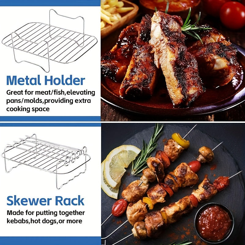 2 sets or 6 pieces of Stainless Steel Double-Layer Air Fryer Rack that can be used for various purposes, compatible with Ninja Air Fryer AF300/400/451UK, Towert17088...... Also includes 1 silicone food clip, 1 silicone oil brush, and 2 silicone gloves as