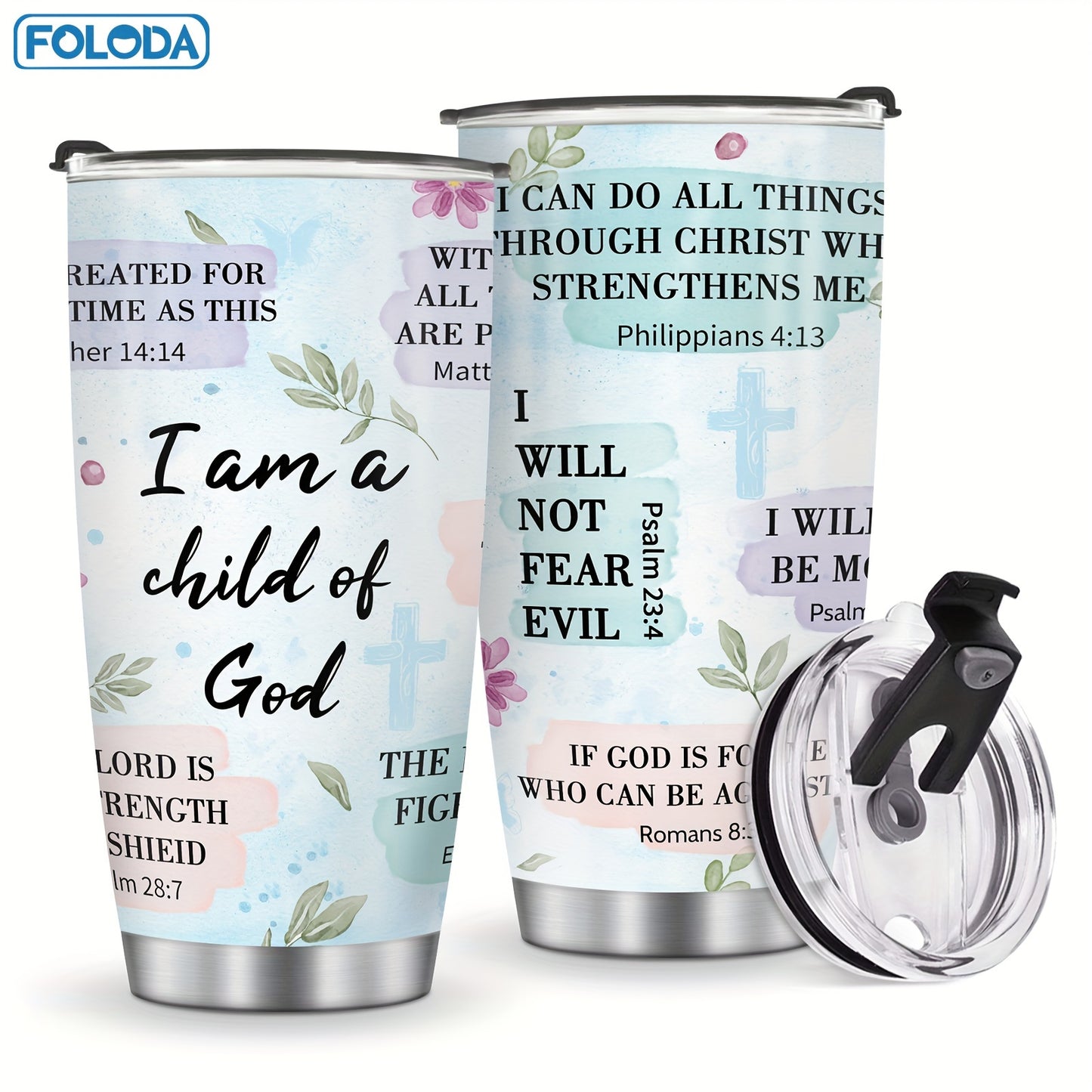 20oz Stainless Steel Tumbler with Bible Verses - Leak-Proof Travel Mug for Women, Men - Perfect Gift for Holidays - Motivational Drinkware