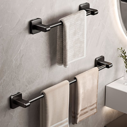 Alloy towel bar for easy installation. Wall mounted with no drilling needed. Available in 30.48cm, 40.64cm, and 50.8cm sizes. Ideal for bathroom storage.