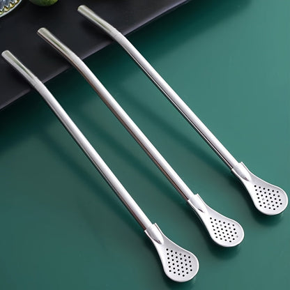 2 or 3 Pieces of Stainless Steel Straw Spoons - Versatile and Creative Utensil for Coffee, Juice, Milk Tea, and Mate Tea