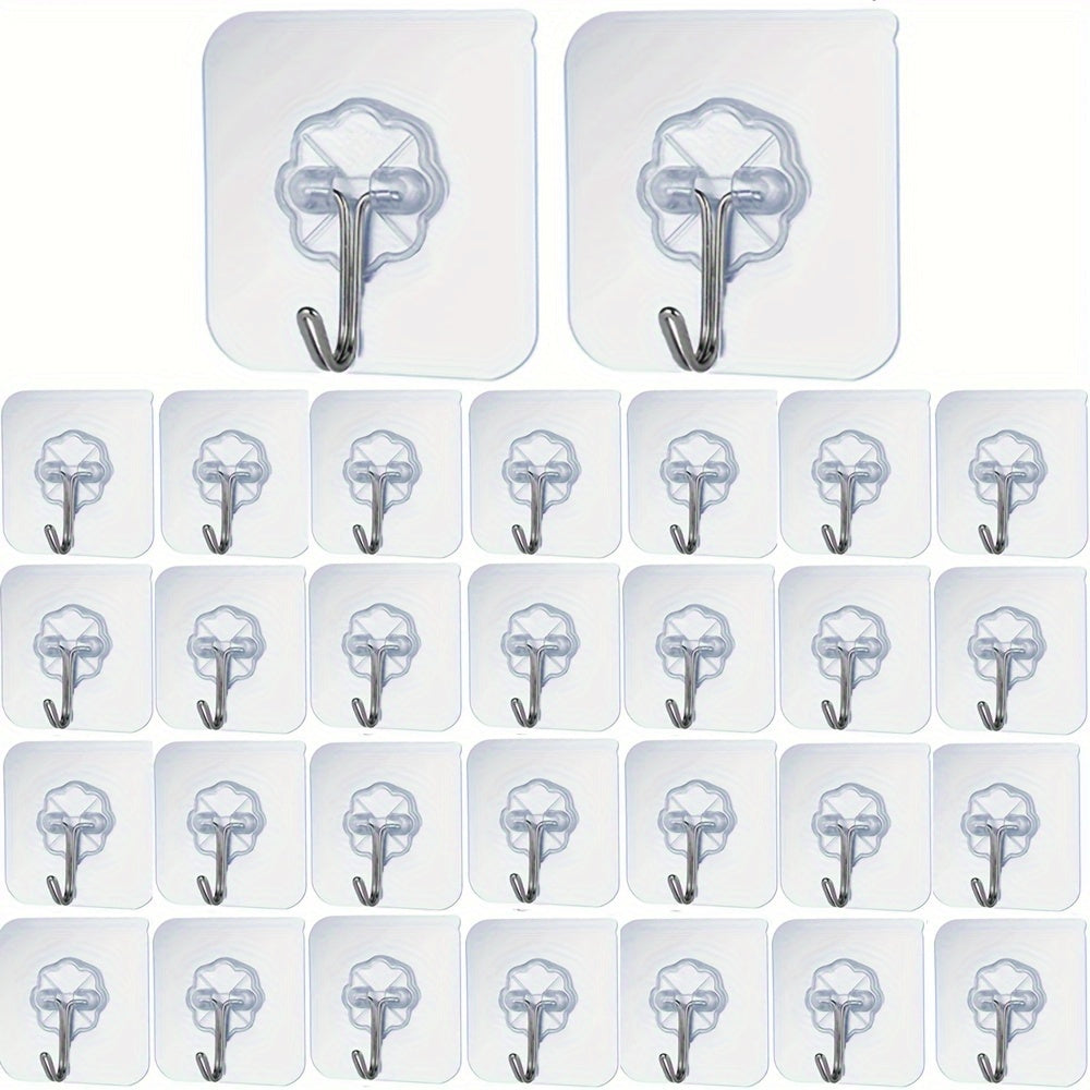 30-Pack of White Plastic Adhesive Hooks for Seamless Hanging, Strong Hold on Multiple Surfaces, 180° Swivel Design