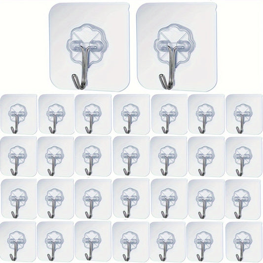 30-Pack of White Plastic Adhesive Hooks for Seamless Hanging, Strong Hold on Multiple Surfaces, 180° Swivel Design