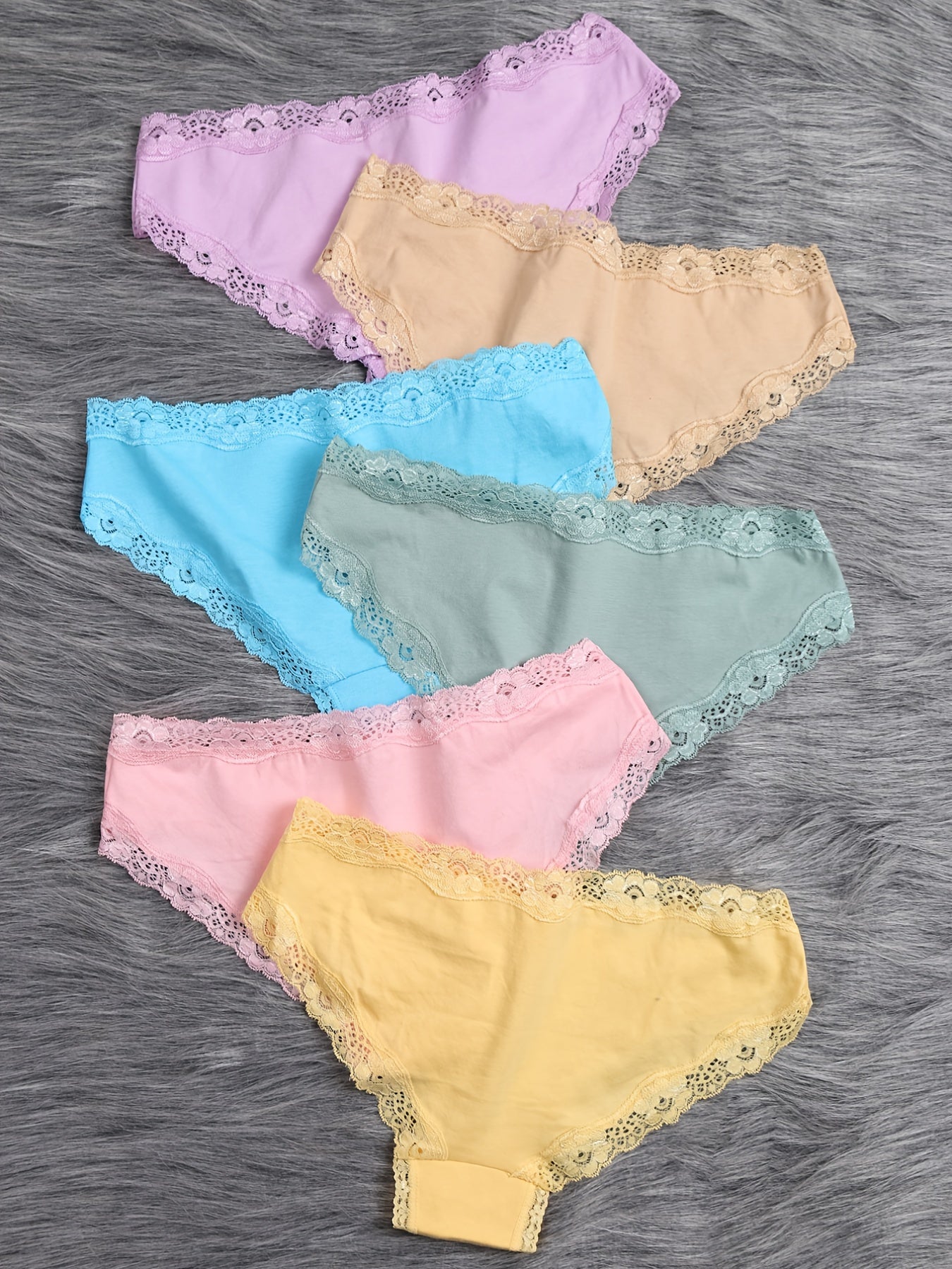 6-pack of women's low-rise lace panties, breathable bikini style.