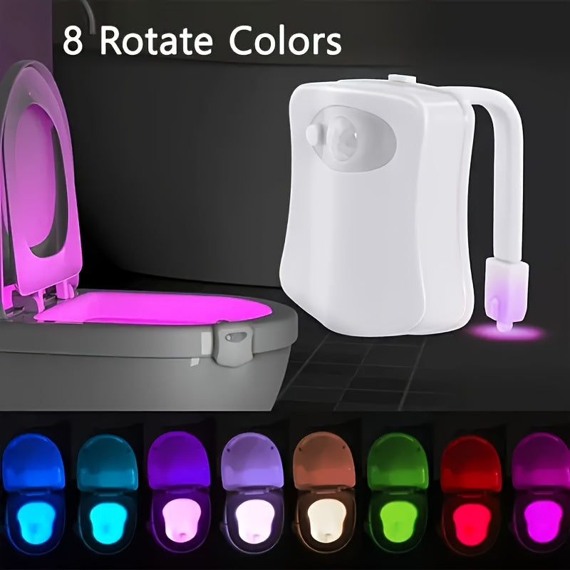 LED Toilet Night Light with 8 Color Gradient, Simple Button Control, and Barrier-Free Design, AAA Battery Powered (Batteries Not Included)