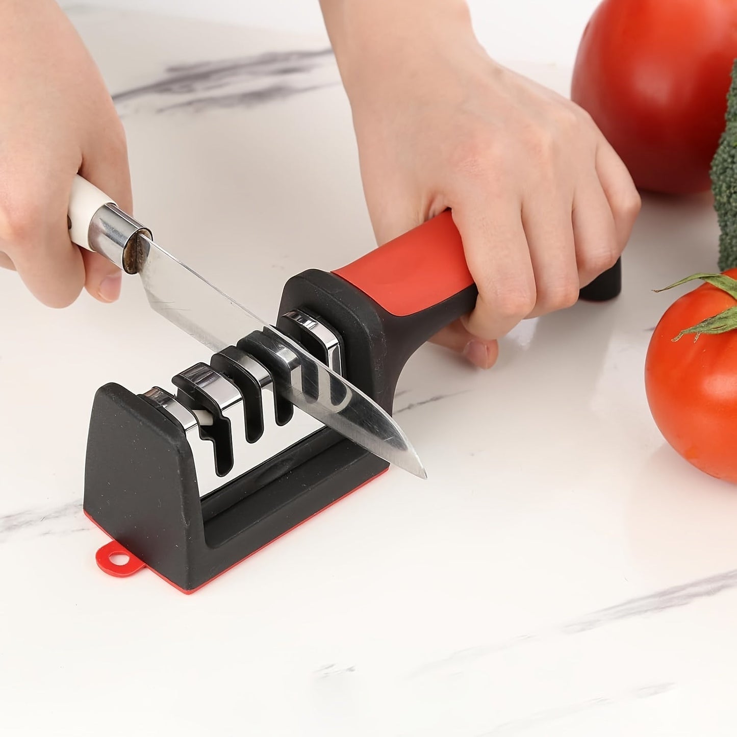 The knife sharpener measures 5.08 x 10.16cm, perfect for sharpening your kitchen knives professionally.