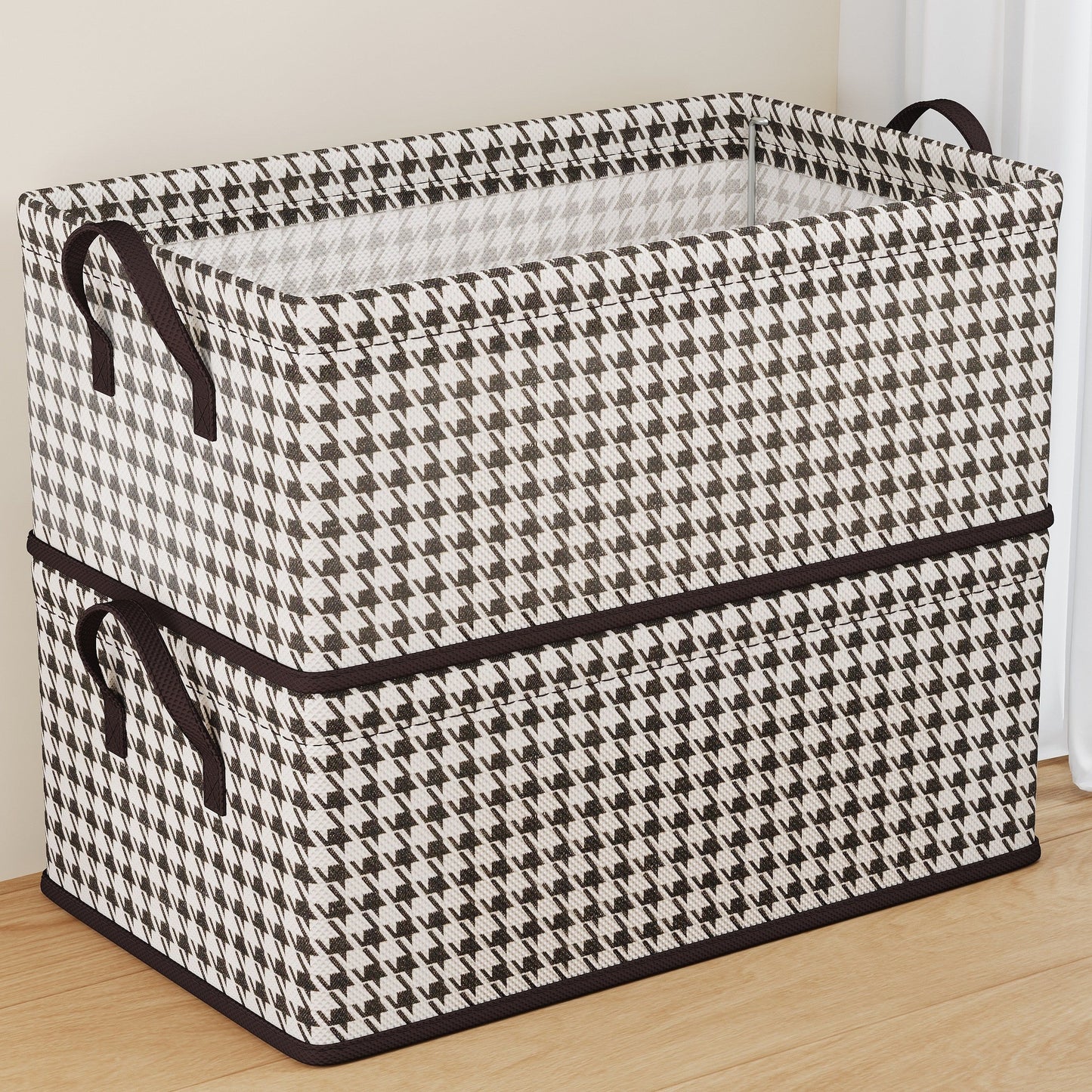 Chic Foldable Storage Basket with Strong Handles - Geometric Design Made from Non-Woven Fabric for Bedroom, Living Room & Laundry Organization