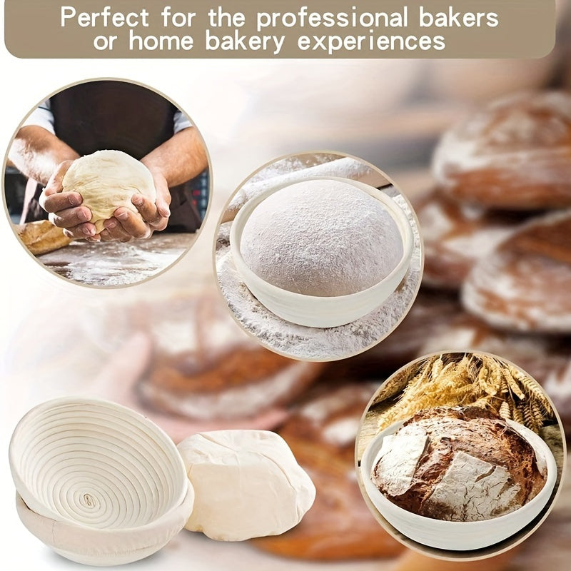 Newly designed Rattan Bread Proofing Basket Set ideal for both Professional and Home Bakers. Food-Safe Dough Fermentation Tools included in the Set for perfect Sourdough loaves.