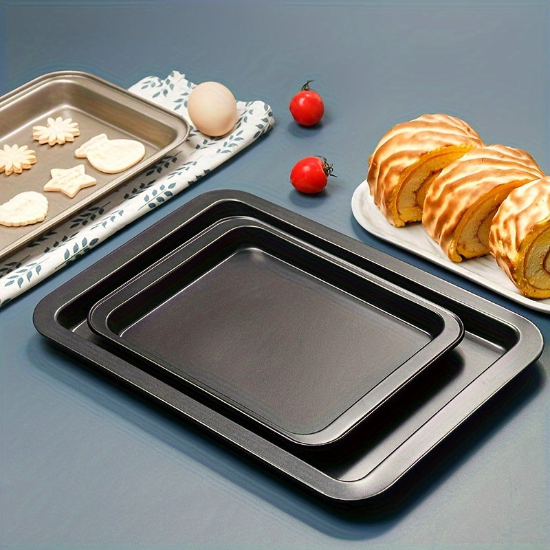 Golden rectangular non-stick baking pans, set of 1 or 2, for bread, cake, pizza, cookies, eclair, toast, and more. Made of food-grade materials.