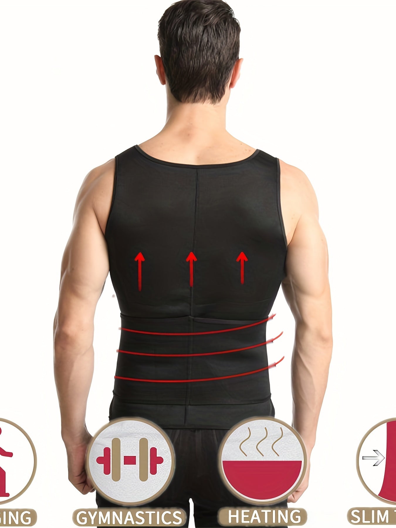 Men's body shaper tops with tummy control belt, sleeveless round neck tank tops.