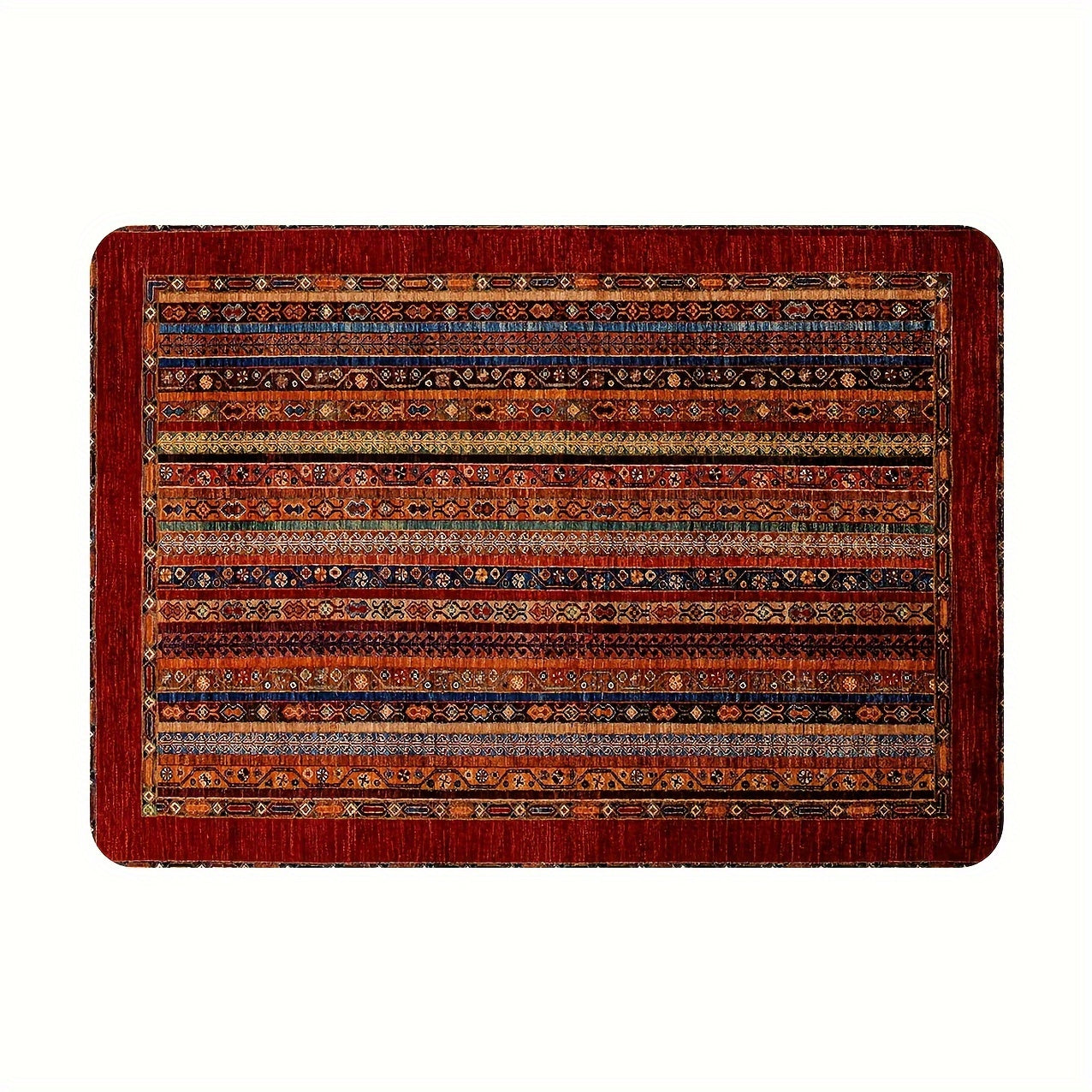 Red Turkey Style Area Carpet - 1pc Striped Abstract Rug, Made of 100% Polyester, Features Non-Slip PVC Backing, Machine-Made and Hand Washable, 1cm Thick, Ideal for Bedroom, Living Room, and Indoor Decor