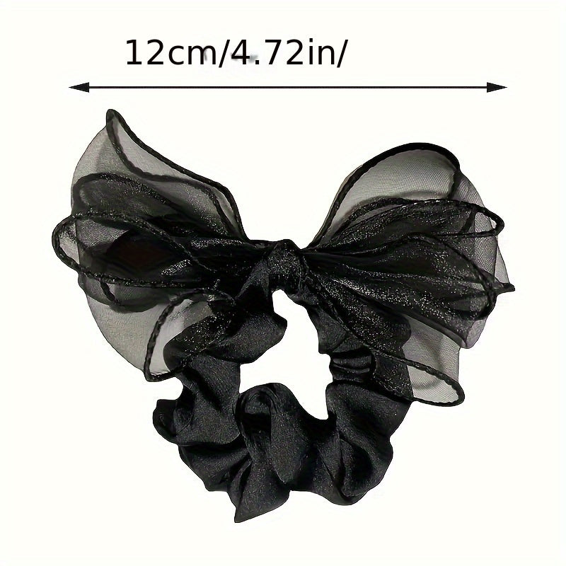 Vintage Polyester Rhinestone Mesh Bow Hair Ties, Set of 1/2/3, Elastic, for Women.