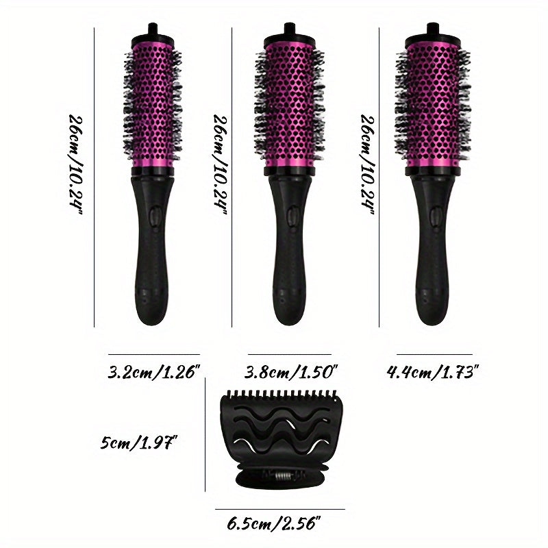 6-piece hair styling comb set for women made of aluminum and copper, including detangling and round curling brushes with nylon bristles for all hair types.