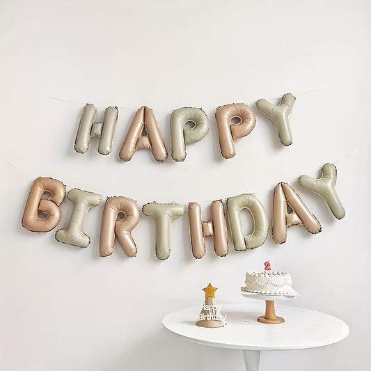 Cream caramel colored foil letter balloon set measuring 40.64cm for birthday decoration and kids party supplies.