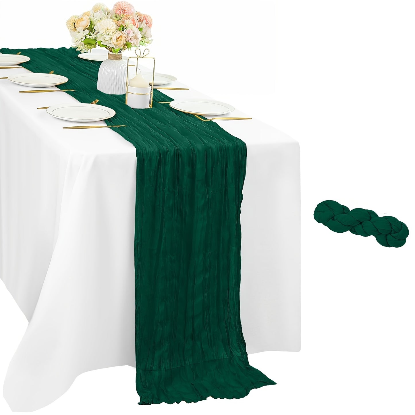 Stylish Boho Cheesecloth Table Runner - 1pc, Semi-Sheer Polyester, Ideal for Special Occasions