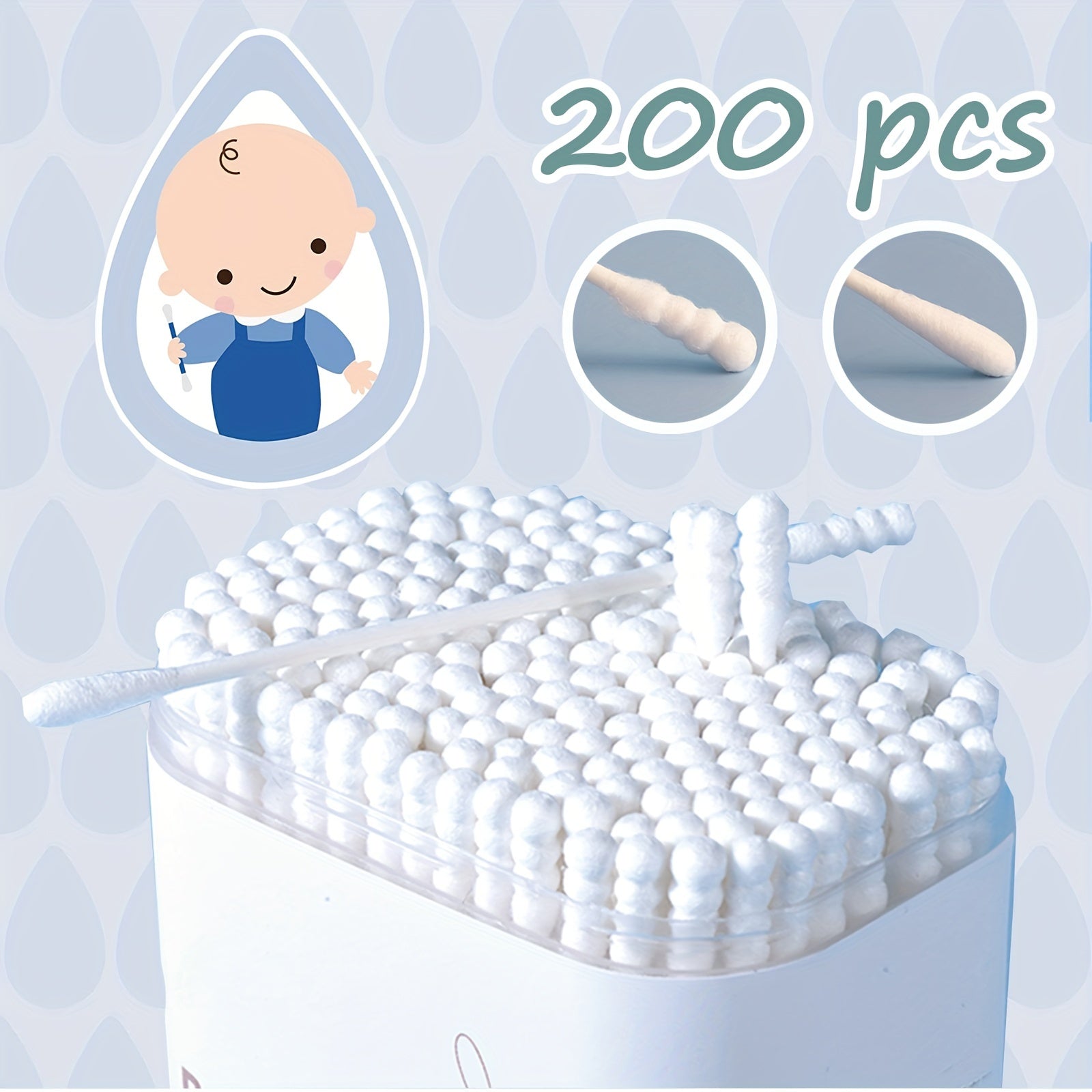 200 pieces of baby cotton swabs made with 100% organic cotton, perfect for newborns, babies, and kids, safe for baby's delicate skin