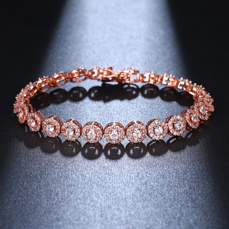 Shiny Zirconia Thin Tennis Bracelet Made with Silver Plating, Decorated with Sparkling Stones, Versatile Copper Hand Chain