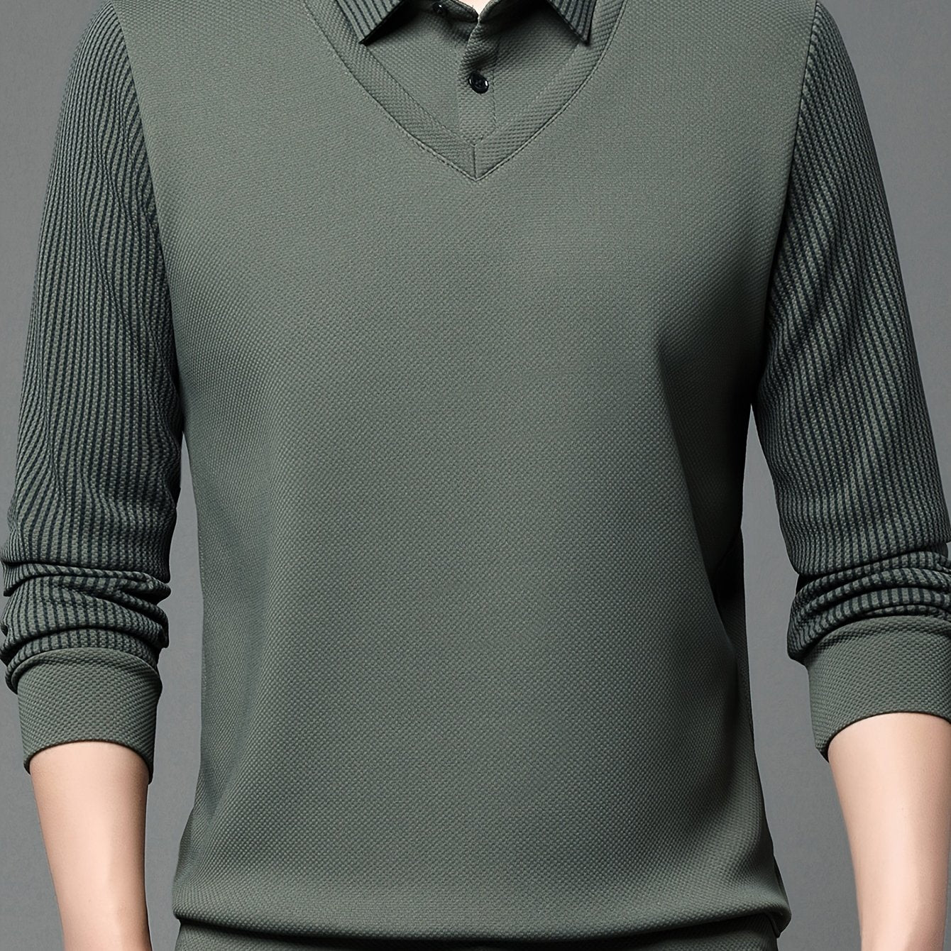 Men's two-tone shirt with turn-down collar, perfect for autumn and winter, ideal gift for men.