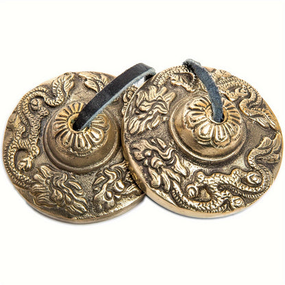 Handcrafted Sinsoledad Tingsha/Cymbal Bells with Antique Bronze Finish and Floral & Swirl Patterns - Perfect for Meditation and Spiritual Gifts.